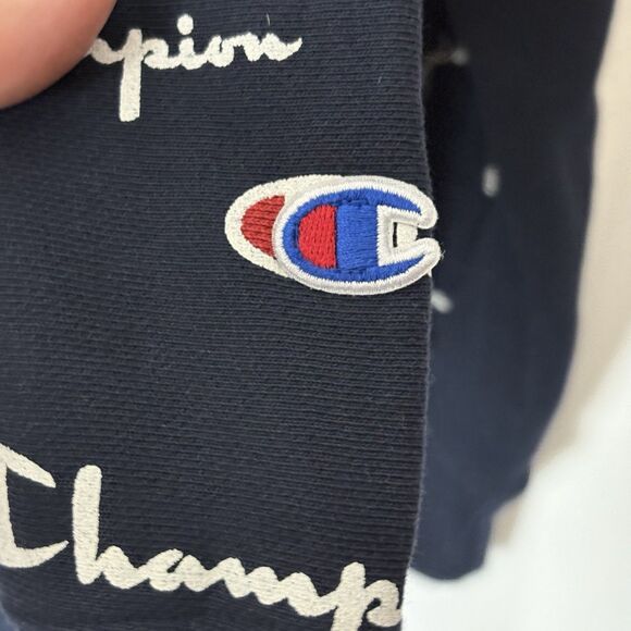 Champion Women’s Sm Reverse Weave Crew Sweatshirt Blue Logo Spellout Athleisure - Picture 7 of 8